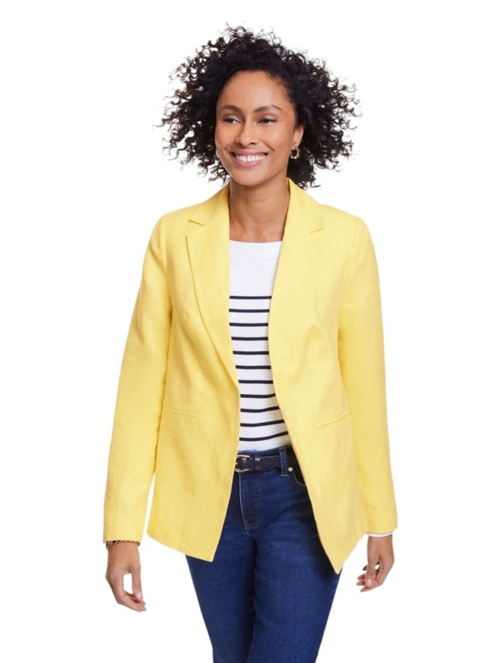 Talbots Petite Classic Linen Single Button Blazer Daisy Yellow sz 2P